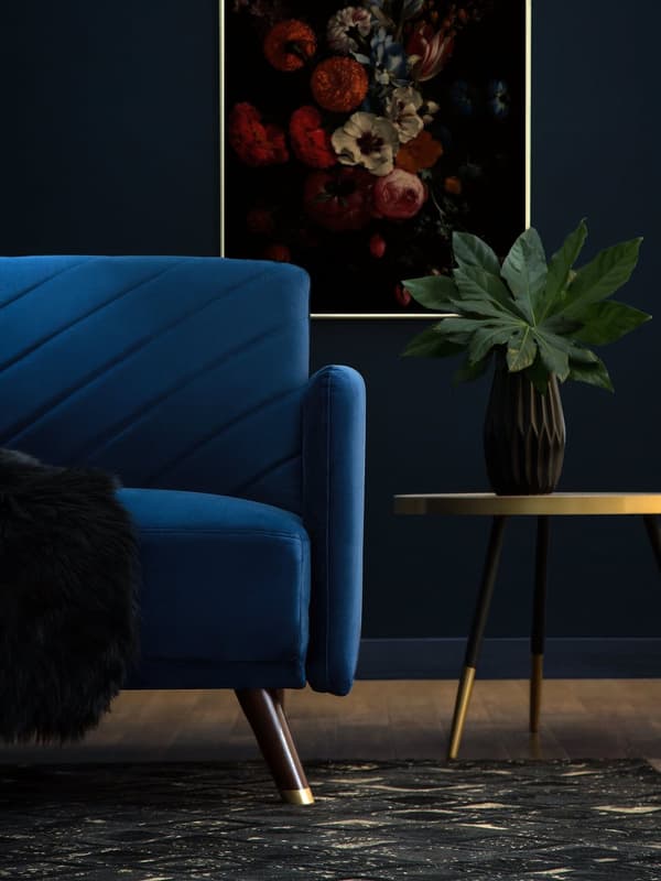 Bäddsoffa 3-sits Sammet Marinblå Träben Modern Vardagsrum