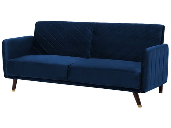 Bäddsoffa 3-sits Sammet Marinblå Träben Modern Vardagsrum