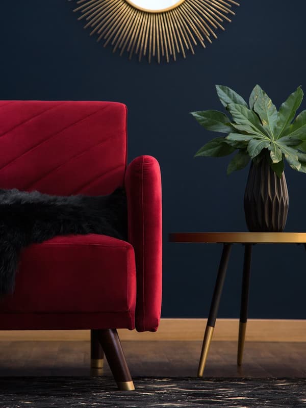 Bäddsoffa 3-sits Sammet Röd Träben Modern Vardagsrum