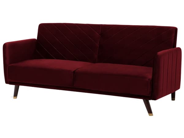Bäddsoffa 3-sits Sammet Röd Träben Modern Vardagsrum