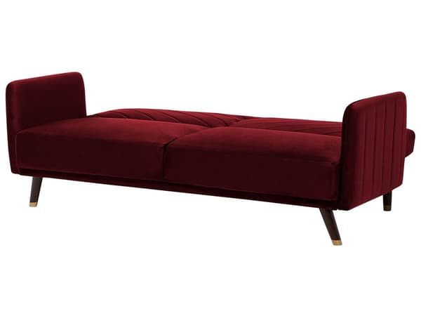 Bäddsoffa 3-sits Sammet Röd Träben Modern Vardagsrum