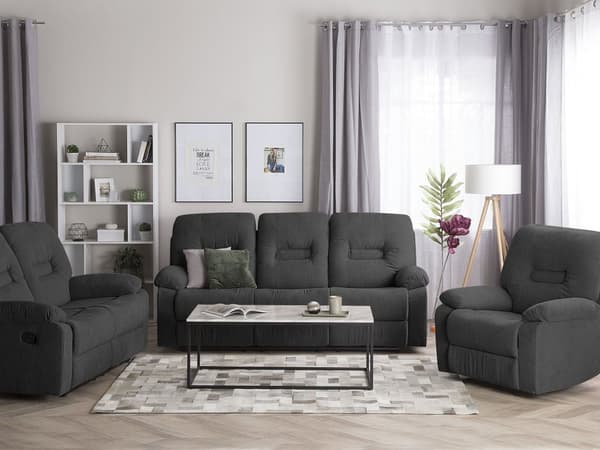 Soffa Mörkgrå 3-sits Manuellt Justerbart Ryggstöd och Fotstöd