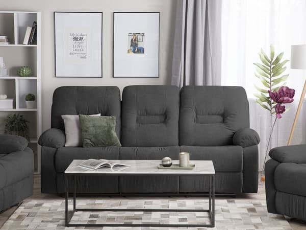 Soffa Mörkgrå 3-sits Manuellt Justerbart Ryggstöd och Fotstöd