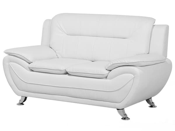 2-sits Soffa Vit Konstläder Kuddar Modern