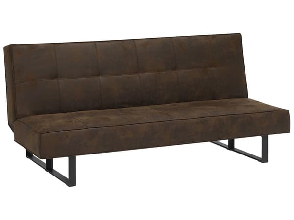 Vuodesohva tummanruskea 189 x 85 x 88 cm keinonahka metalli puu kolmelle käsinojaton säädettävä