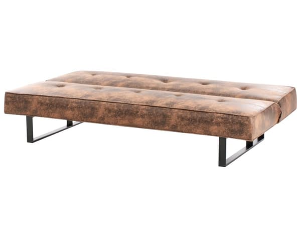 Vuodesohva tummanruskea 189 x 85 x 88 cm keinonahka metalli puu kolmelle käsinojaton säädettävä