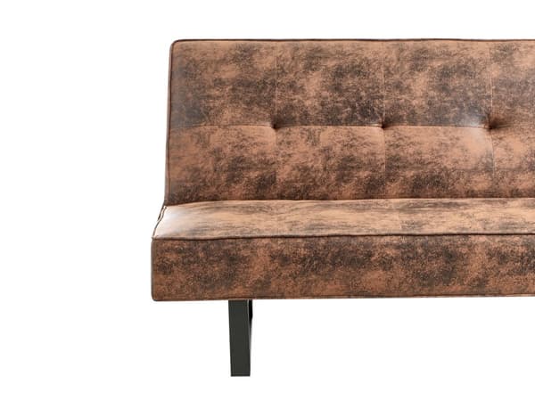 Vuodesohva tummanruskea 189 x 85 x 88 cm keinonahka metalli puu kolmelle käsinojaton säädettävä