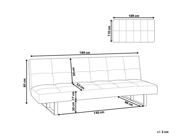 Vuodesohva valkoinen 189 x 85 x 88 cm keinonahka metalli puu kolmelle käsinojaton säädettävä