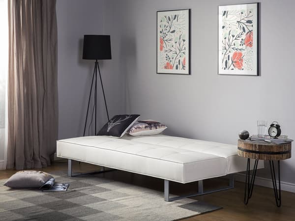 Vuodesohva valkoinen 189 x 85 x 88 cm keinonahka metalli puu kolmelle käsinojaton säädettävä