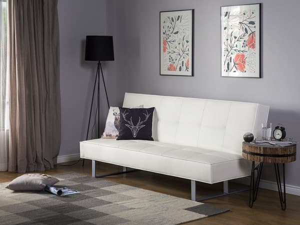 Vuodesohva valkoinen 189 x 85 x 88 cm keinonahka metalli puu kolmelle käsinojaton säädettävä