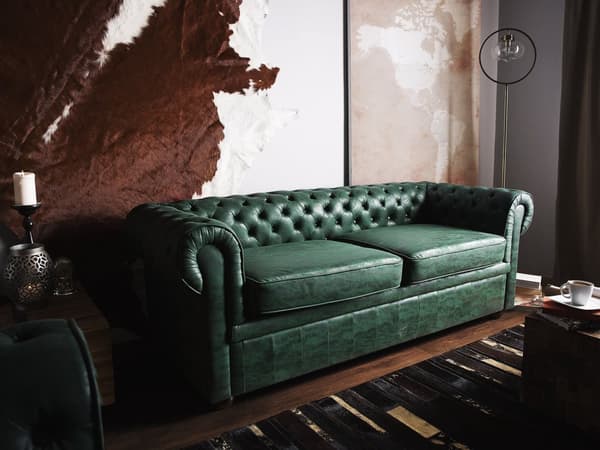 Sohva vihreä 198 x 70 x 75 cm keinonahkaverhoilu chesterfield irrotettava päällinen