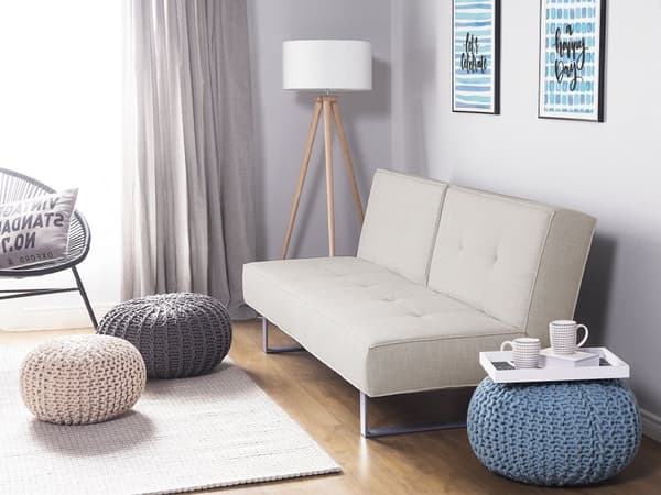 Vuodesohva vaalea beige 190 x 79 x 88 cm polyesteri metalli puu kolmelle säädettävä