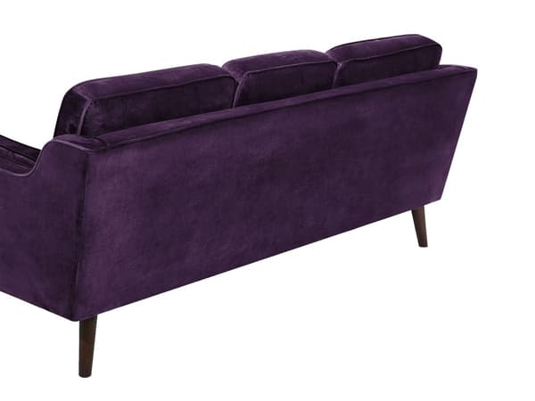 Sohva purppura kolmelle samettiverhoilu puujalat irrotettavat tyynynpäälliset retro