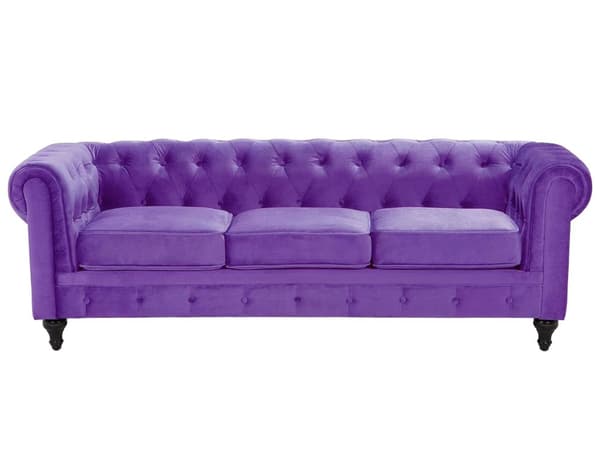 Sohva violetti 201 x 70 x 75 cm samettiverhoilu kolmelle chesterfield