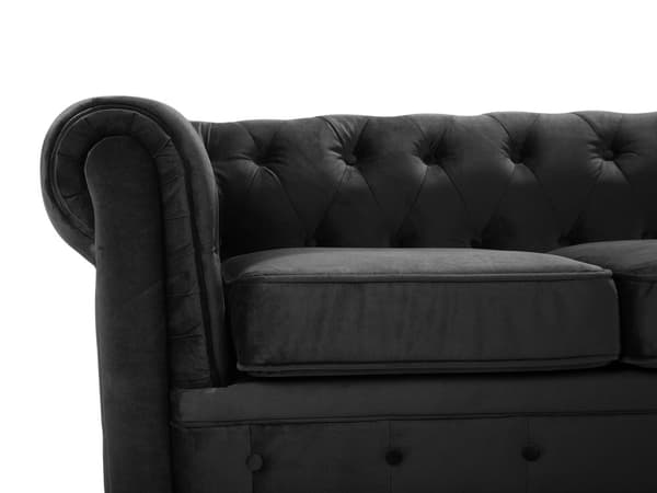 Sohva musta 201 x 70 x 75 cm samettiverhoilu kolmelle chesterfield