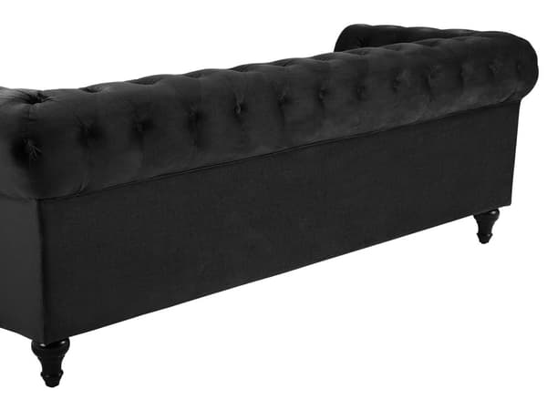 Sohva musta 201 x 70 x 75 cm samettiverhoilu kolmelle chesterfield