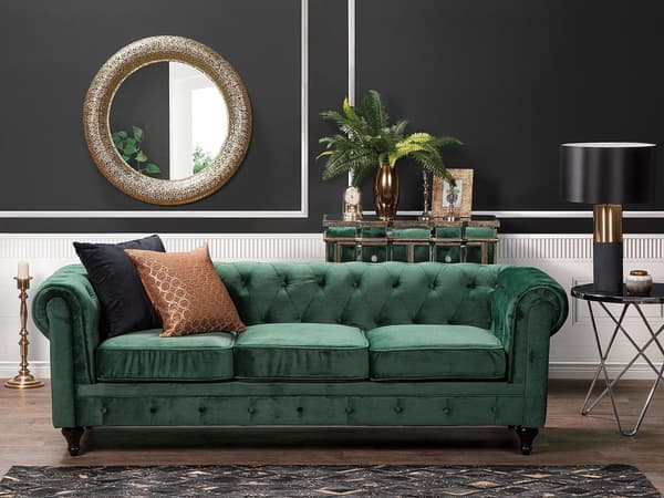 Sohva vihreä 201 x 70 x 75 cm samettiverhoilu kolmelle chesterfield