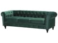 Pikkukuva 5 / 11: Sohva vihreä 201 x 70 x 75 cm samettiverhoilu kolmelle chesterfield