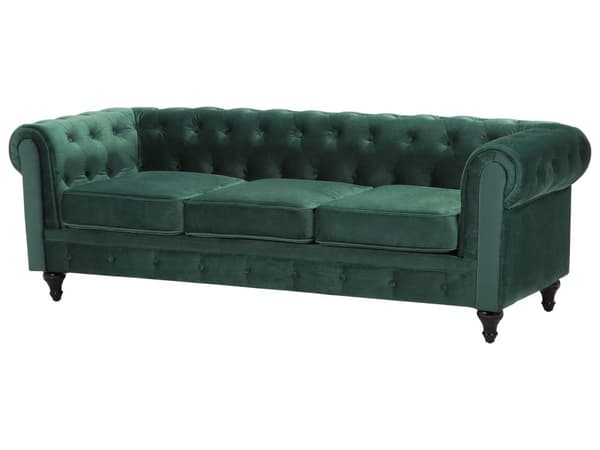 Sohva vihreä 201 x 70 x 75 cm samettiverhoilu kolmelle chesterfield