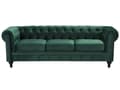 Pikkukuva 1 / 11: Sohva vihreä 201 x 70 x 75 cm samettiverhoilu kolmelle chesterfield