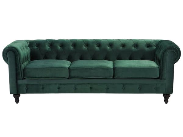 Sohva vihreä 201 x 70 x 75 cm samettiverhoilu kolmelle chesterfield
