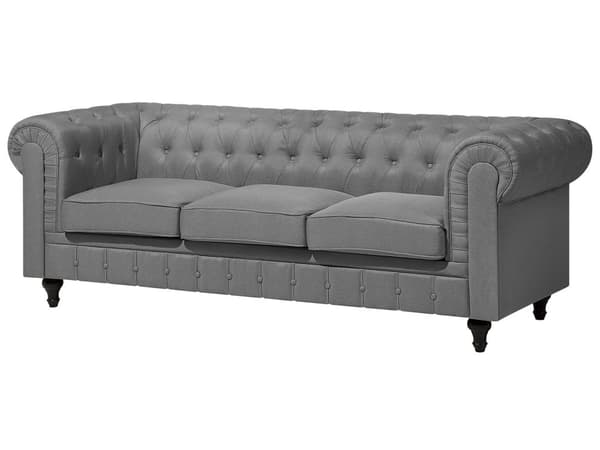 Sohva vaaleanharmaa 222 x 78 x 85 cm kangasverhoilu kolmelle chesterfield