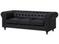 Pikkukuva 4 / 11: Sohva musta 222 x 78 x 85 cm keinonahkaverhoilu kolmelle chesterfield