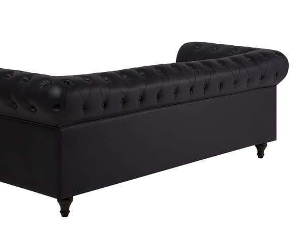 Sohva musta 222 x 78 x 85 cm keinonahkaverhoilu kolmelle chesterfield