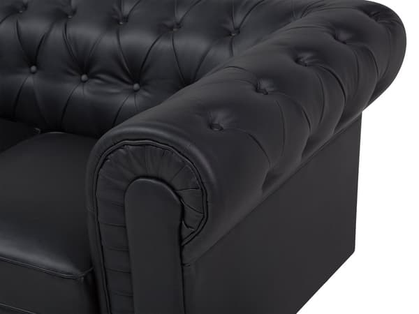 Sohva musta 222 x 78 x 85 cm keinonahkaverhoilu kolmelle chesterfield