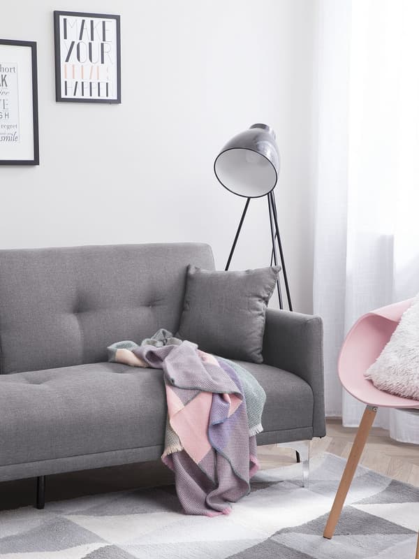 Vuodesohva harmaa 192 x 78 x 80 cm kangasverhoilu kolmelle metallijalat eukalyptuspuu