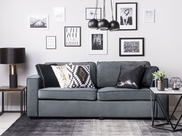 Sohva harmaa 204 x 82 x 78 cm sametti puu vaneri kolmelle koristetyynyt moderni