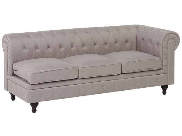 Kulmasohva beige 280 x 77 x 85 cm kangasverhoilu kuudelle oikeakätinen chesterfield