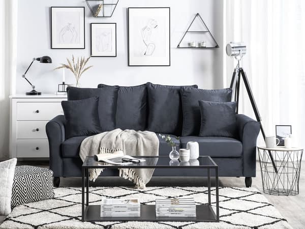 Soffa Grå Sammet 3-sitsi Kuddar