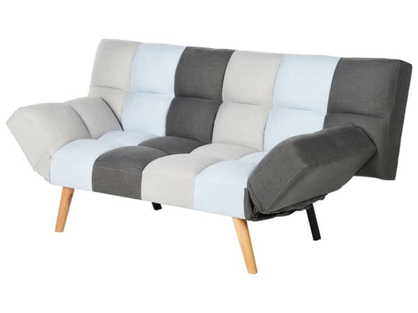 Bäddsoffa Grå Blå Lappptäcke Stoppad 3-sits Tillbakalutande Ryggstöd