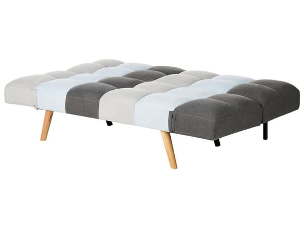 Bäddsoffa Grå Blå Lappptäcke Stoppad 3-sits Tillbakalutande Ryggstöd
