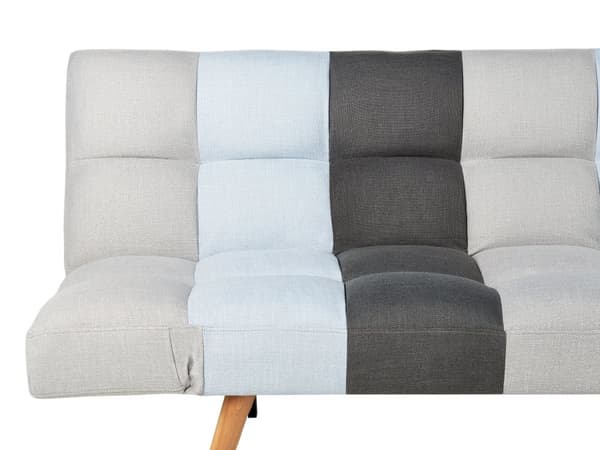 Bäddsoffa Grå Blå Lappptäcke Stoppad 3-sits Tillbakalutande Ryggstöd