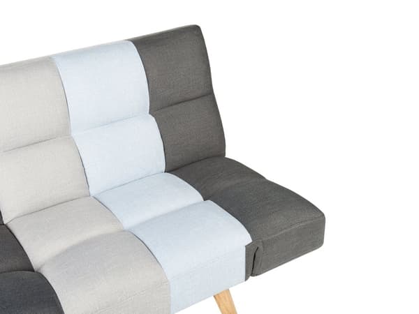 Bäddsoffa Grå Blå Lappptäcke Stoppad 3-sits Tillbakalutande Ryggstöd