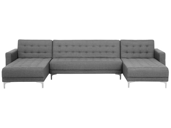 U-kulmavuodesohva vaaleanharmaa 348 x 168 x 83 cm kangasverhoilu metalli puu viidelle