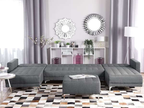 U-kulmavuodesohva vaaleanharmaa 348 x 168 x 83 cm kangasverhoilu metalli vaneri viidelle rahi