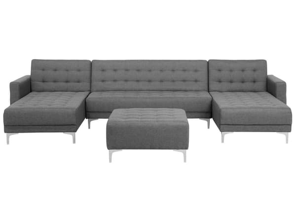 U-kulmavuodesohva vaaleanharmaa 348 x 168 x 83 cm kangasverhoilu metalli vaneri viidelle rahi
