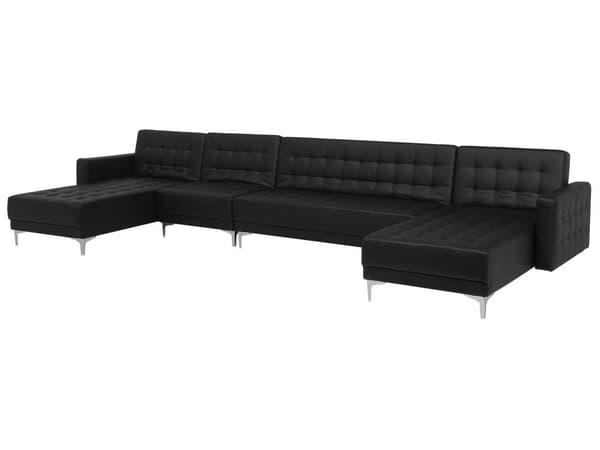U-kulmavuodesohva musta 428 x 168 x 83 cm keinonahkaverhoilu metalli puu kuudelle