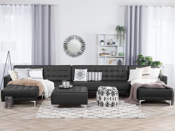 U-kulmavuodesohva musta 428 x 168 x 83 cm keinonahkaverhoilu metalli puu kuudelle