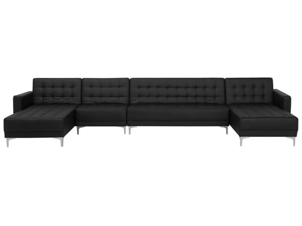 U-kulmavuodesohva musta 428 x 168 x 83 cm keinonahkaverhoilu metalli puu kuudelle