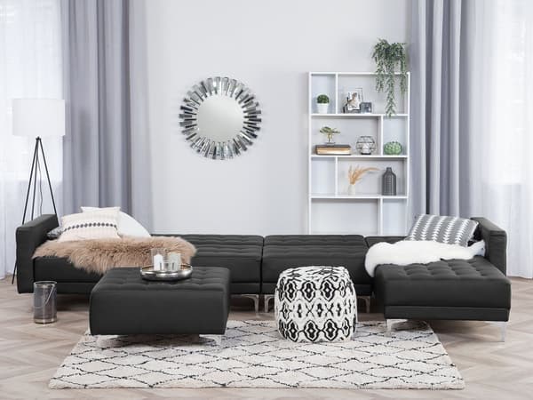 Kulmavuodesohva musta 347 x 168 x 83 cm keinonahkaverhoilu metalli puu viidelle vasen