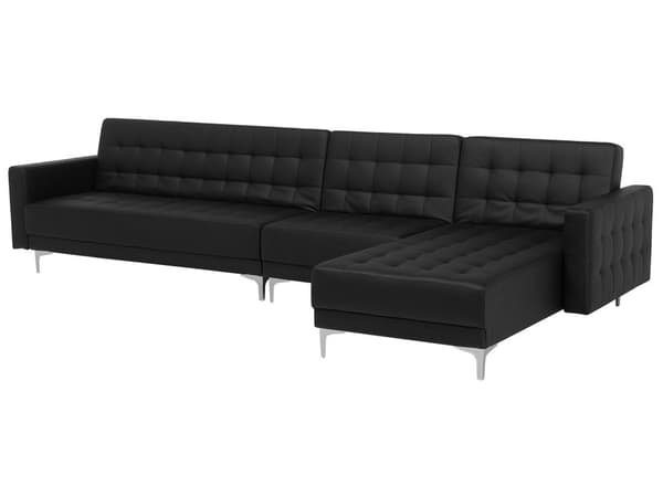 Kulmavuodesohva musta 347 x 168 x 83 cm keinonahkaverhoilu metalli puu viidelle vasen