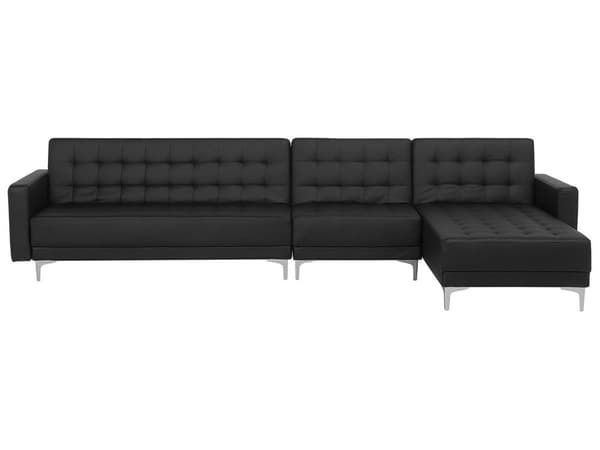 Kulmavuodesohva musta 347 x 168 x 83 cm keinonahkaverhoilu metalli puu viidelle vasen
