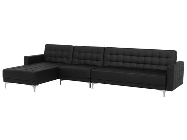 Kulmavuodesohva musta 347 x 168 x 83 cm keinonahkaverhoilu metalli puu viidelle oikea