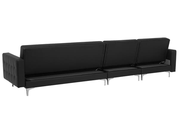 Kulmavuodesohva musta 347 x 168 x 83 cm keinonahkaverhoilu metalli puu viidelle oikea