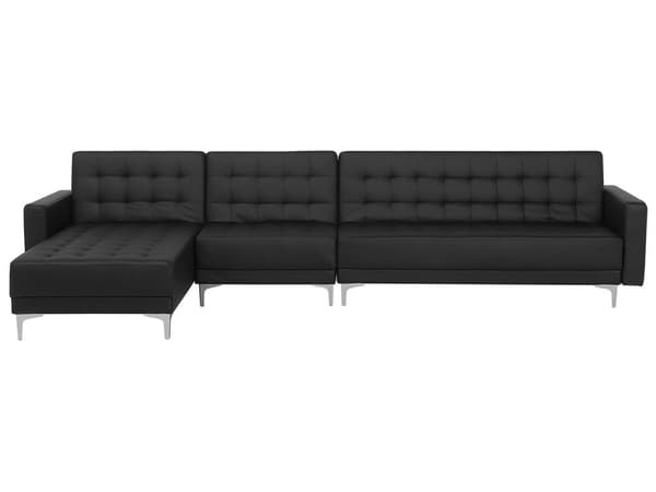 Kulmavuodesohva musta 347 x 168 x 83 cm keinonahkaverhoilu metalli puu viidelle oikea