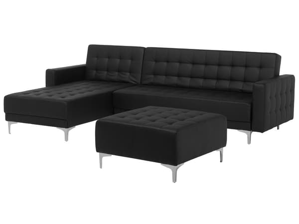 Kulmavuodesohva musta 267 x 168 x 83 cm keinonahkaverhoilu metalli puu neljälle oikea rahi